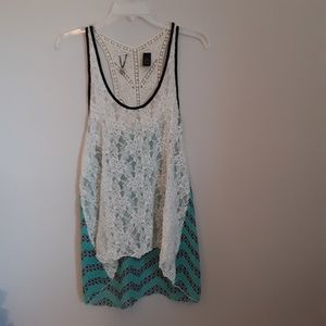 BKE Boutique tank with lace, chiffon and c…